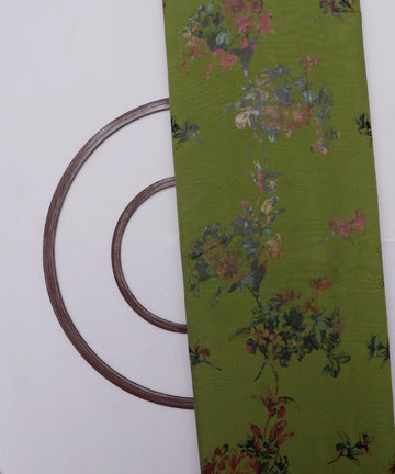 olive and brown floral foil print modal chanderi fabric b124 5708